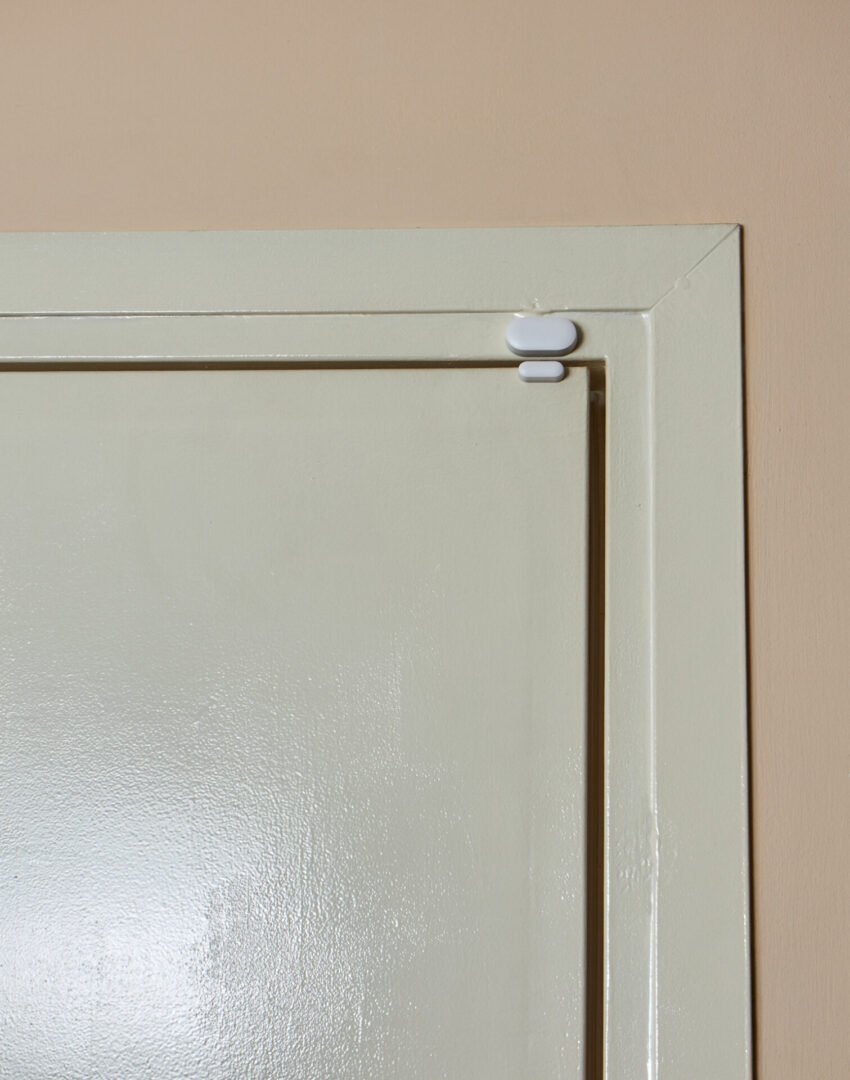 White safety latch on door
