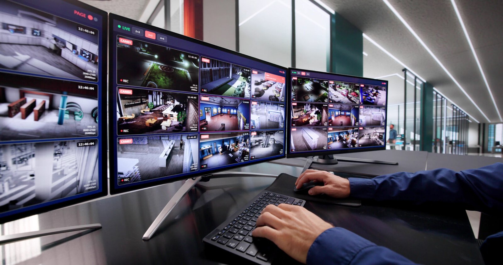 Person monitoring surveillance screens