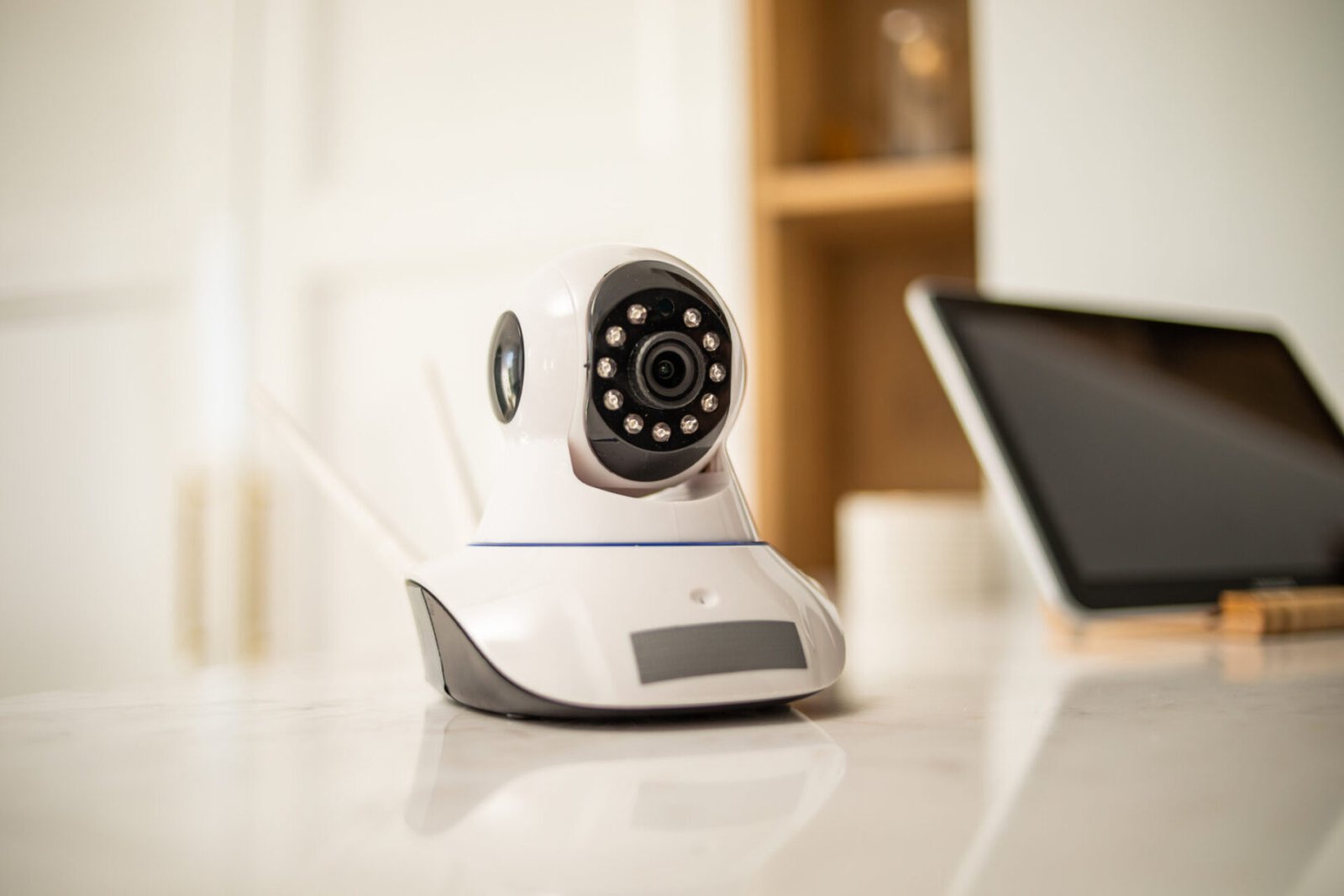 White security camera with antennas